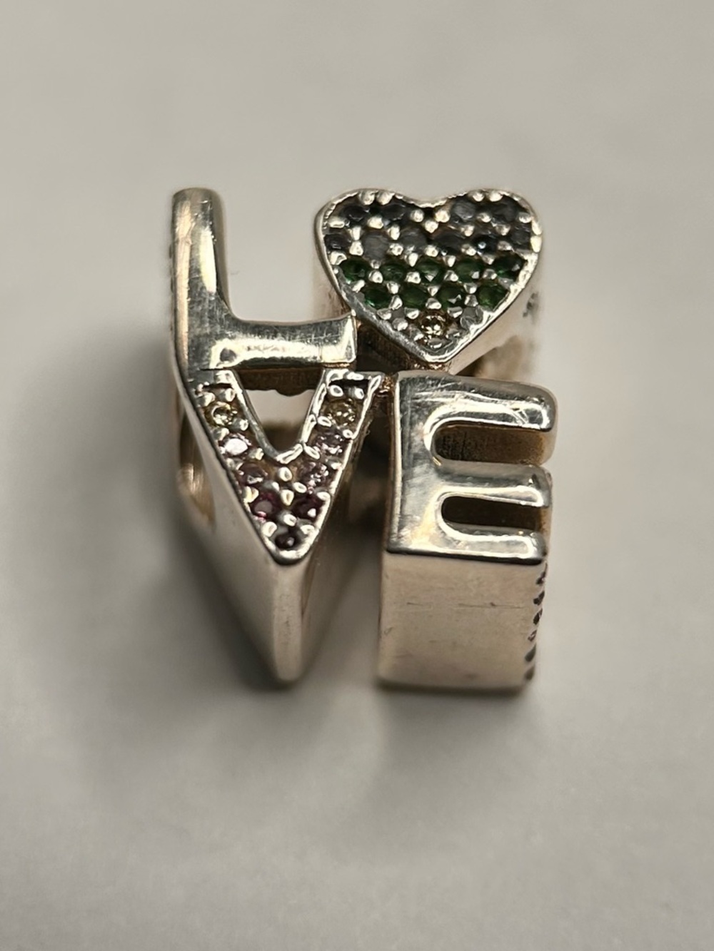 3D PANDORA Sterling Silver Pavé Rainbow Love Charm. Not authenticated